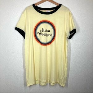 LulaRoe Womens Plus Size Tee Shirt Short Sleeves 2XL Yellow Aloha Weekend